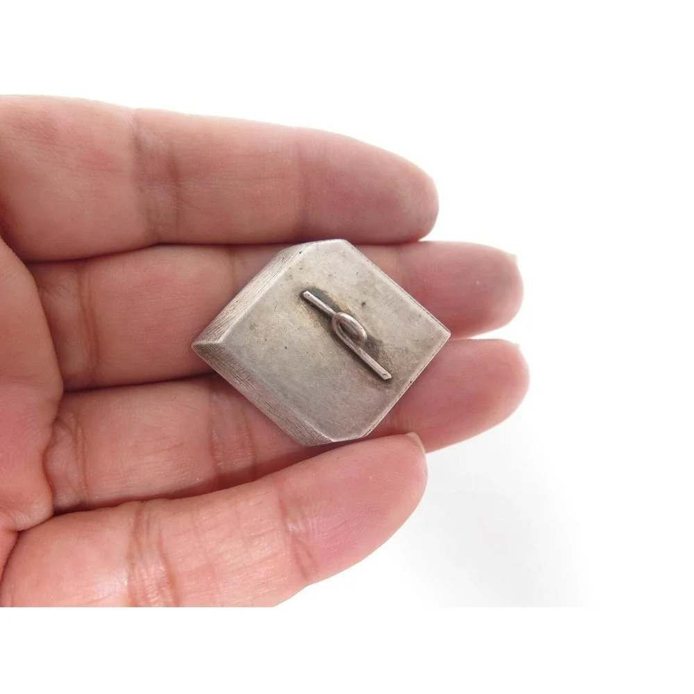 VINTAGE ANTIQUE GEOMETRIC CUBE SQUARE LARGE STERLING SILVER BUTTON*925*HEAVY 12g